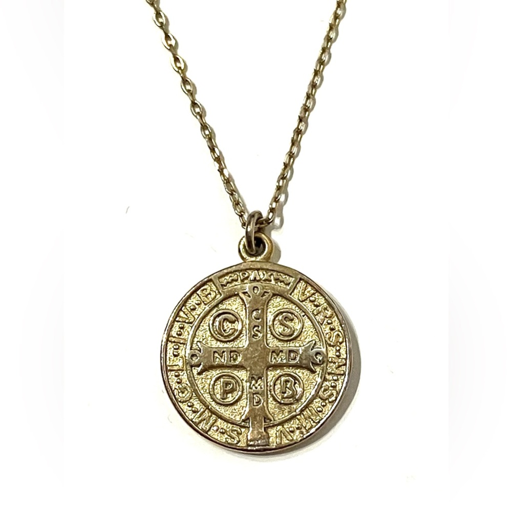 Gold Plated Sterling Silver St Benedict Pendant Necklace